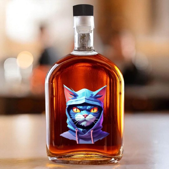 Bold Pastel Prowler: Ninja Cat's Sublime Ferocity Whiskey Bottles