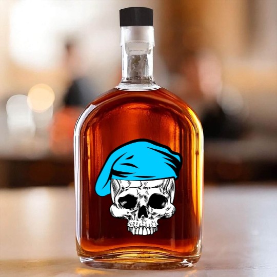 Skeleton skull blue beret military Whiskey Bottles