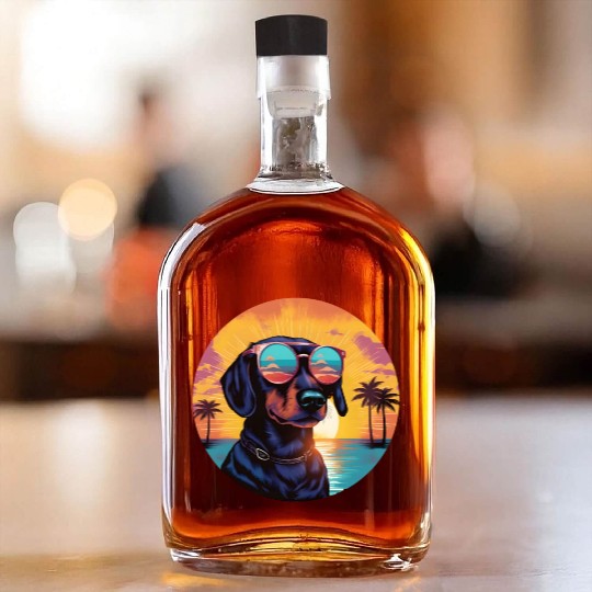 Sunset Serenity: Vintage Dachshund Silhouette Whiskey Bottles