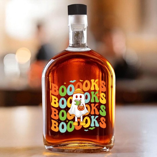 Booooks Cute Ghost Reading A Book Funny Book Lover Whiskey Bottles