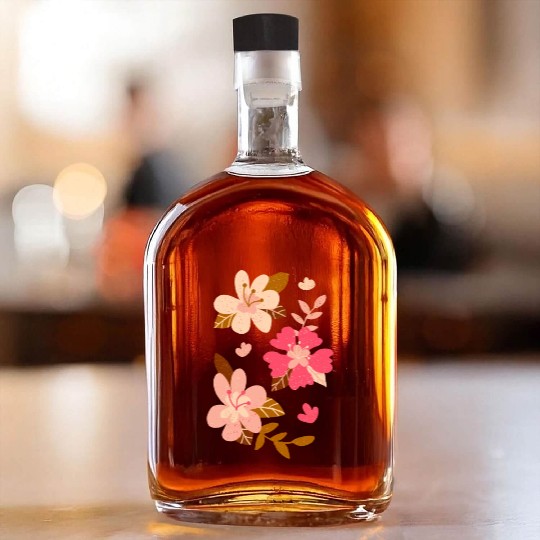 Pink Hibiscus Flowers Whiskey Bottles