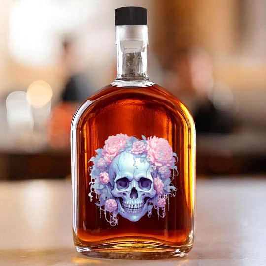Pastel Goth Floral Skull Whiskey Bottles