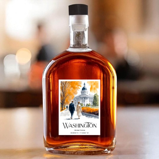 Watercolor painting loving couple in Washington DC Whiskey Bottles