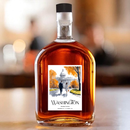 Watercolor painting loving couple in Washington DC Whiskey Bottles