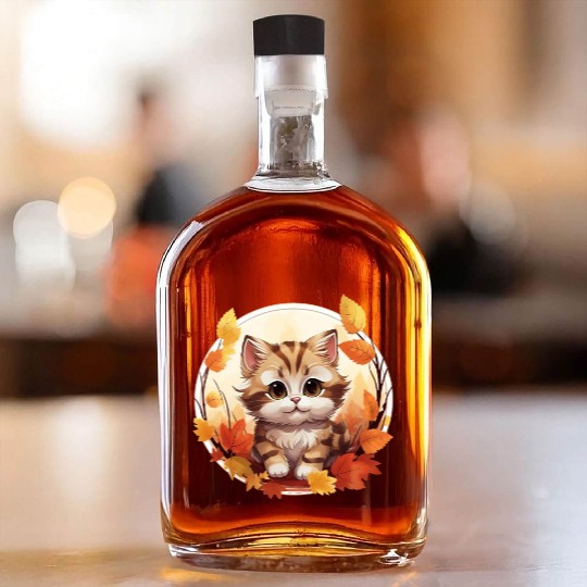 Autumn Cat in Sunset: Sweet Serenity Whiskey Bottles