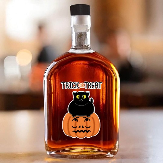 Trick or Treat Black lucky cat with sweetest eyes. Whiskey Bottles