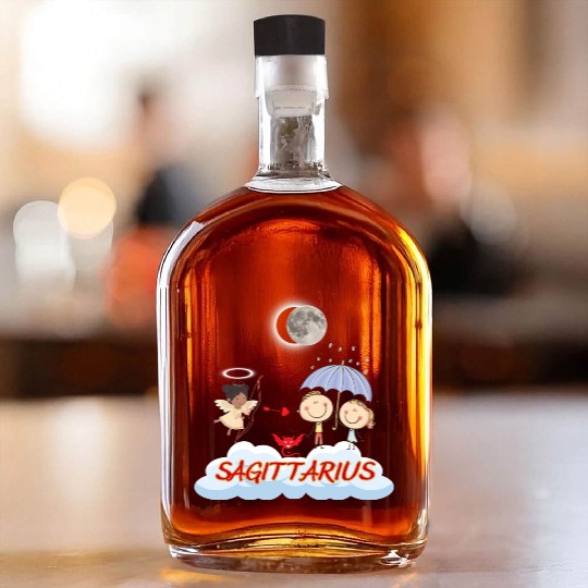 Zodiac Sign Sagittarius Astrology Angel & Bow Whiskey Bottles