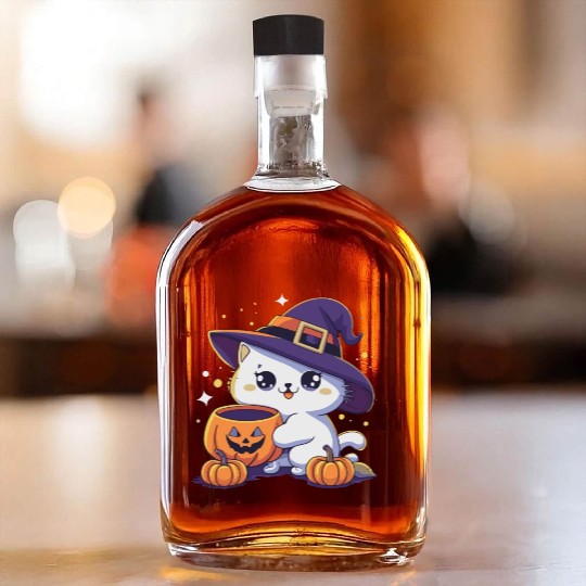 Cute Cat Halloween 3 Whiskey Bottles