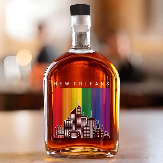 New Orleans Louisiana Rainbow Flag LGBT Pride Whiskey Bottles