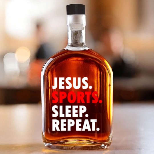 Jesus Sports Sleep Repeat - Novelty Hobby Whiskey Bottles