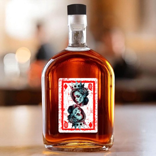 Queen of Diamonds Gothic Card Game Creepy Whiskey Bottles