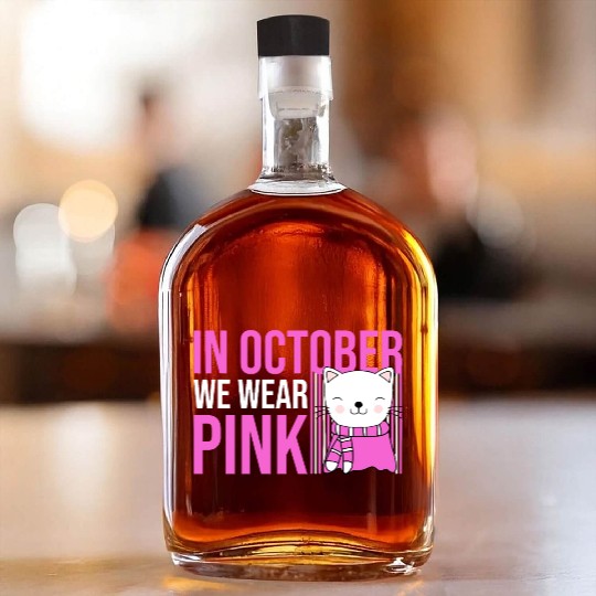 In October We Wear Pink Cute Cat Whiskey Bottles