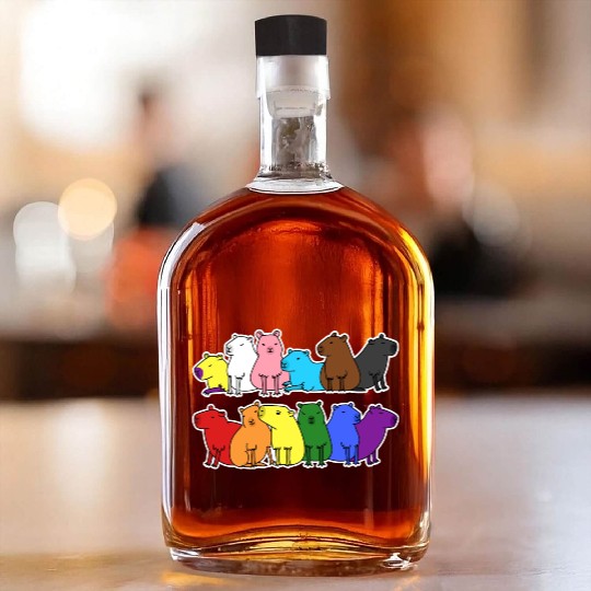 Pride Progress Flag Capybara Design for Equality Whiskey Bottles