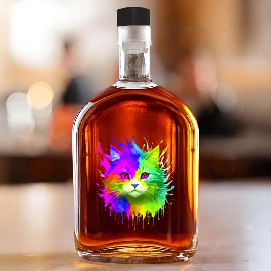 Rainbow Cat Cat Kitten Lovers Apparel tie-dye Whiskey Bottles