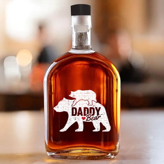 Daddy Bear Fathers Day Cute Baby Cub Papa Dad Whiskey Bottles