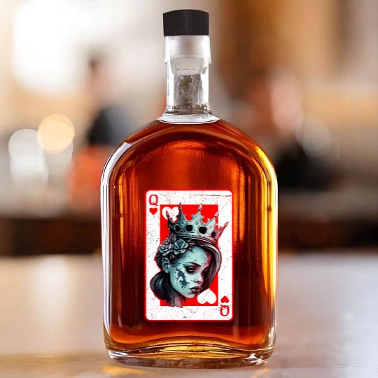 Queen of Hearts Creepy Poker Card Game Halloween Whiskey Bottles
