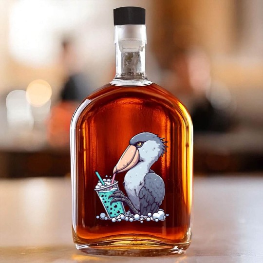 Beaked stork with bubble tea Whiskey Bottles