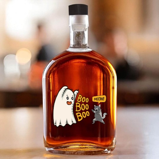 Boo! Funny Halloween ghost with fighting cat Whiskey Bottles