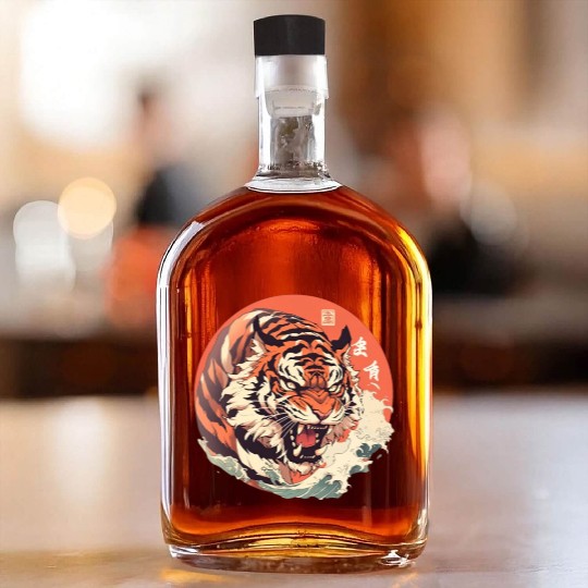 Tokyo Asia 80s Japanese Retro Tiger Whiskey Bottles