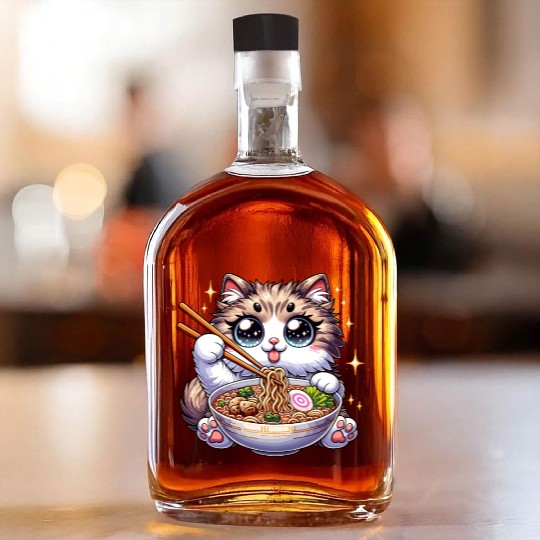 Ramen Cat Neko Noodles Japanese Anime Whiskey Bottles