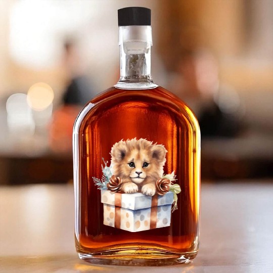 African Lion inside a Christmas gift box Whiskey Bottles