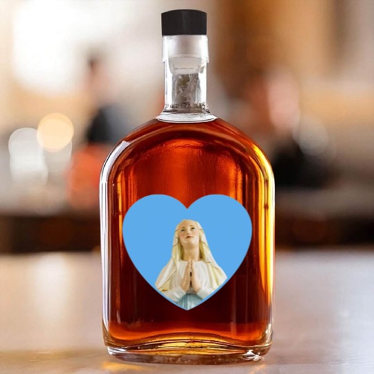 Virgin Mother Mary Praying Blue Heart Whiskey Bottles