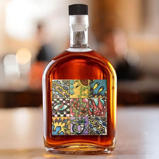 Hand painted wooden squares art by KateToxin Whiskey Bottles