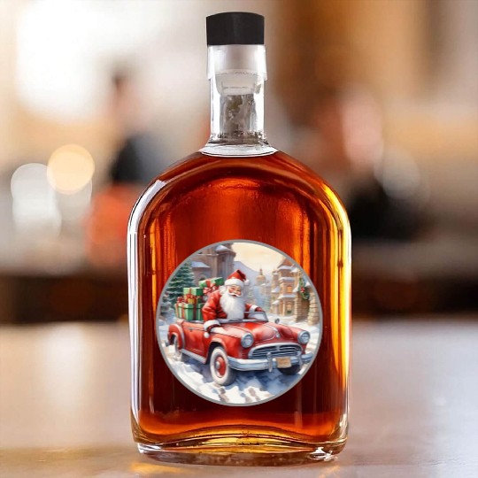 Santa Claus rides in a convertible car Whiskey Bottles