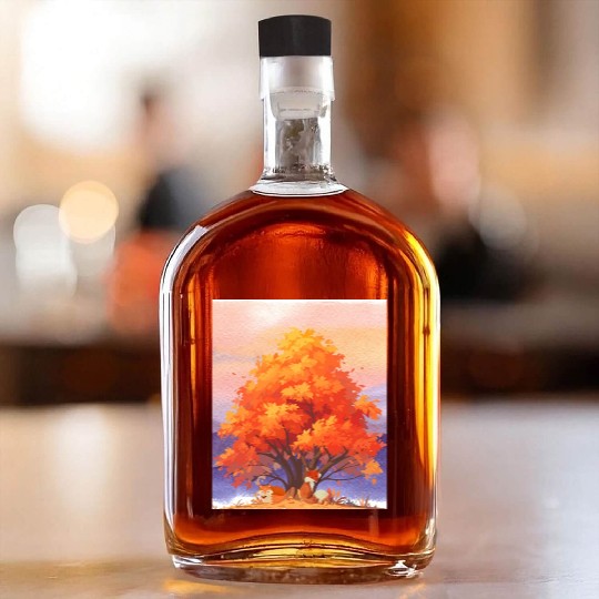Autumn Serenity - Watercolor Foxes Under The Tree Whiskey Bottles