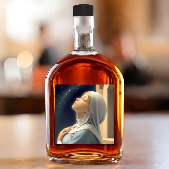 Virgin Mother Mary Praying on a Starry Night Whiskey Bottles