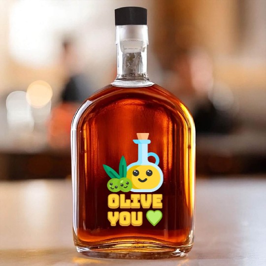Olive You! Cute Olive I Love You Cartoon Whiskey Bottles