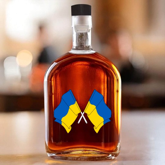 Two flags of Ukraine crossed Whiskey Bottles