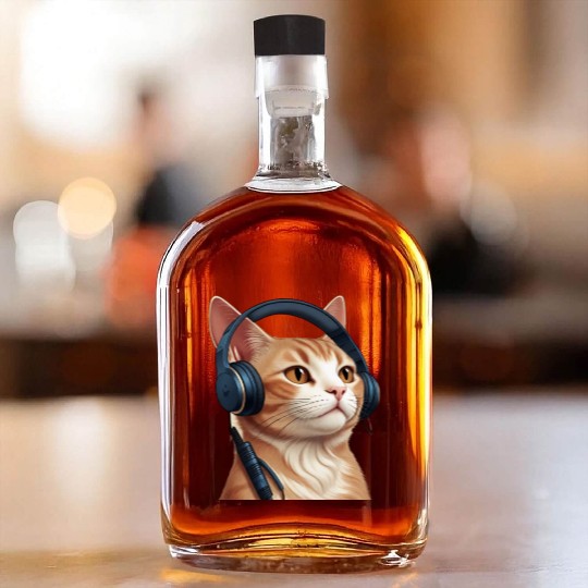 Music Lover Cat V II on Unisex Poly Cotton Whiskey Bottles