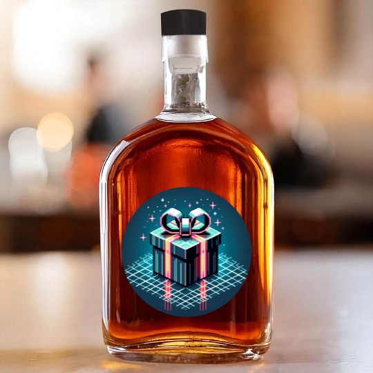 Cyberpunk Pixel Art Gift Box - Neon Ribbons Whiskey Bottles