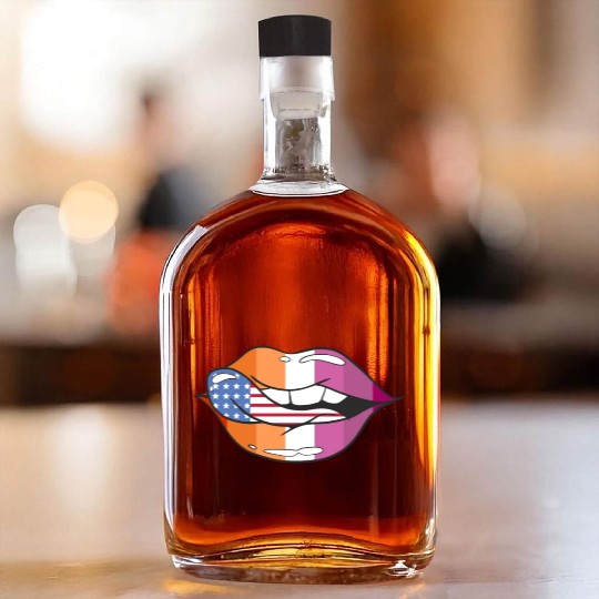 American Flag Tongue Lesbian Flag Lips LGBTQ Pride Whiskey Bottles