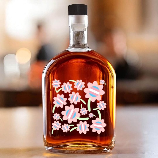 Transgender Pride Flag Flower Pattern Whiskey Bottles