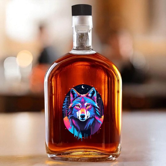 Eerie Blacklight Wolf Whiskey Bottles - Neon Colors