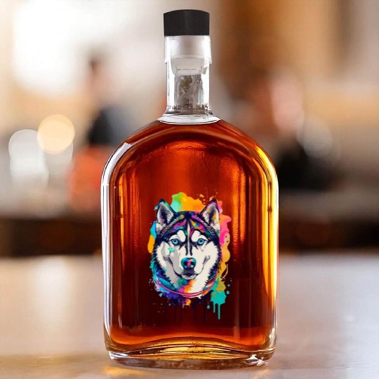 husky dog ink drawing Whiskey Bottles
