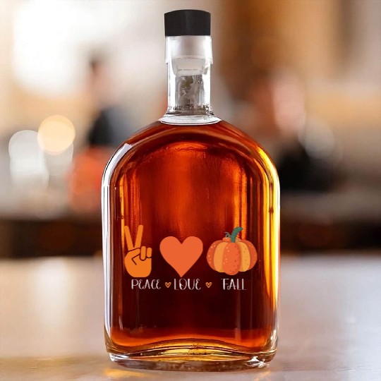 Peace Love Fall Autumn Lover Pumpkins Halloween Whiskey Bottles