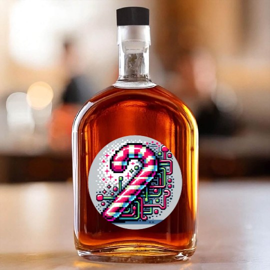 Neon Cyberpunk Candy Cane 8-Bit Pixel Christmas Whiskey Bottles
