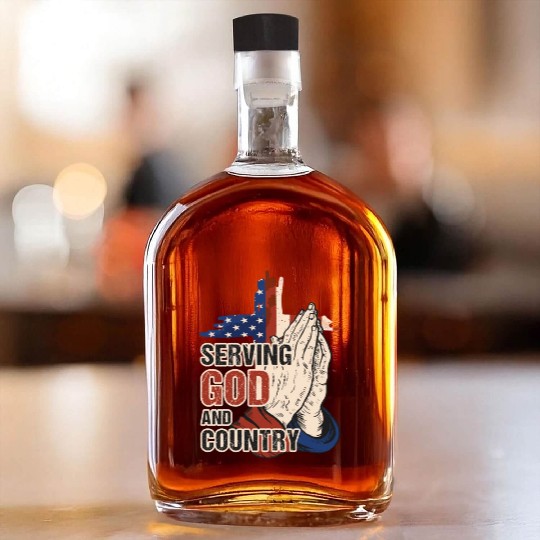 Serving God And Country US Flag Cross Patriotic Ch Whiskey Bottles