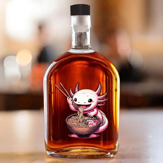 Axolotl Eating Ramen Noodles Anime Whiskey Bottles