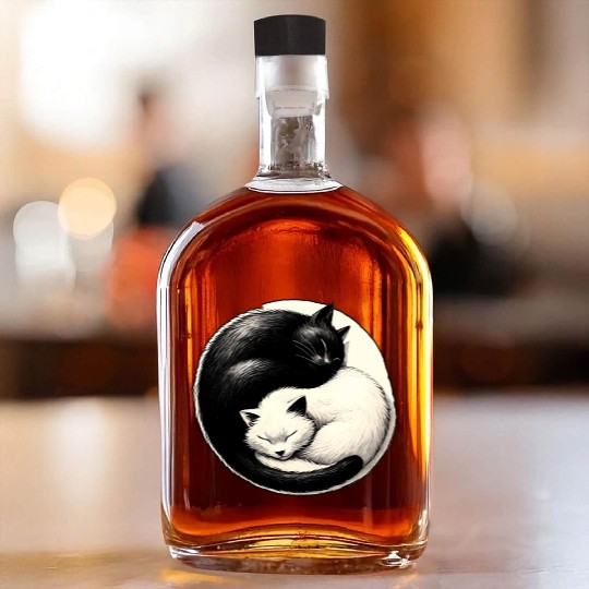 Yin and yang cats sleeping Whiskey Bottles