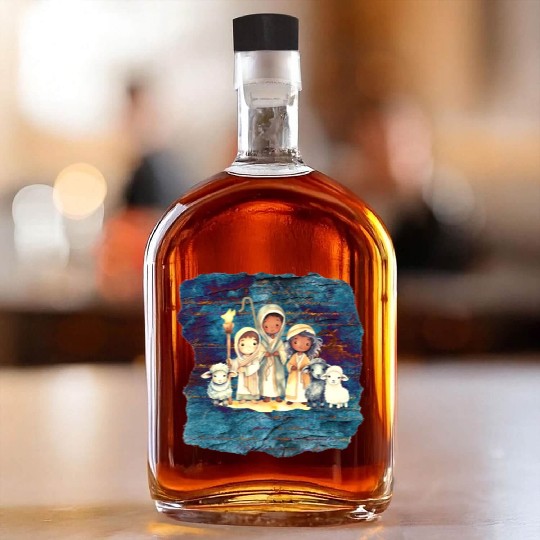 Christmas Nativity Scene Shepherds and Sheep Whiskey Bottles