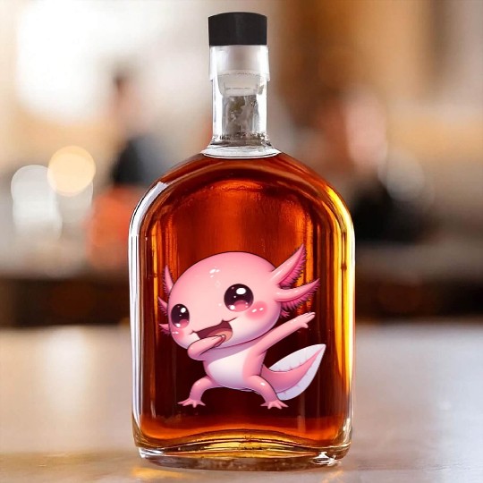 Dabbing Axolotl Kawaii Dance Moves Whiskey Bottles