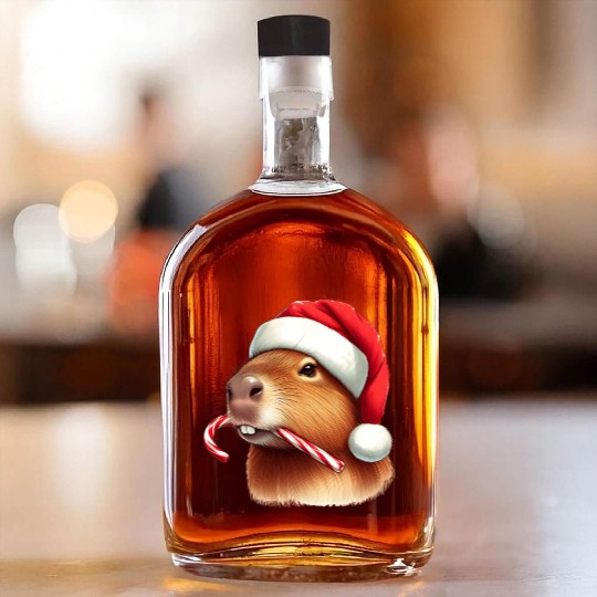 Festive capybara with candy cane Whiskey Bottles