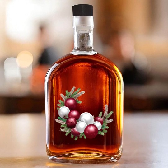 Cranberry and White Christmas Greenery Decor Whiskey Bottles