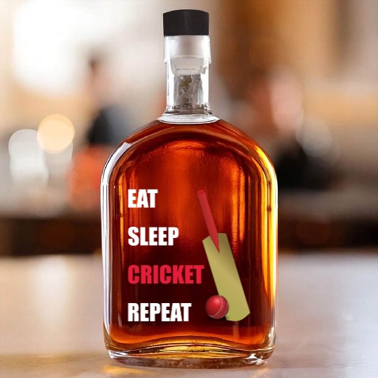 Eat Sleep Cricket Repeat Red and White Text Whiskey Bottles