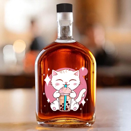 Kawaii Bubble Tea Cat Boba Milk Whiskey Bottles