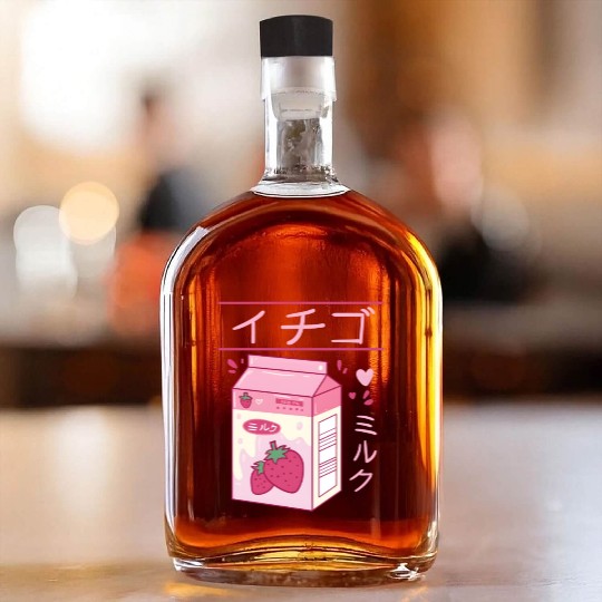 Japanese Strawberry Milk Drink Kawaii Kanji Vaporw Whiskey Bottles